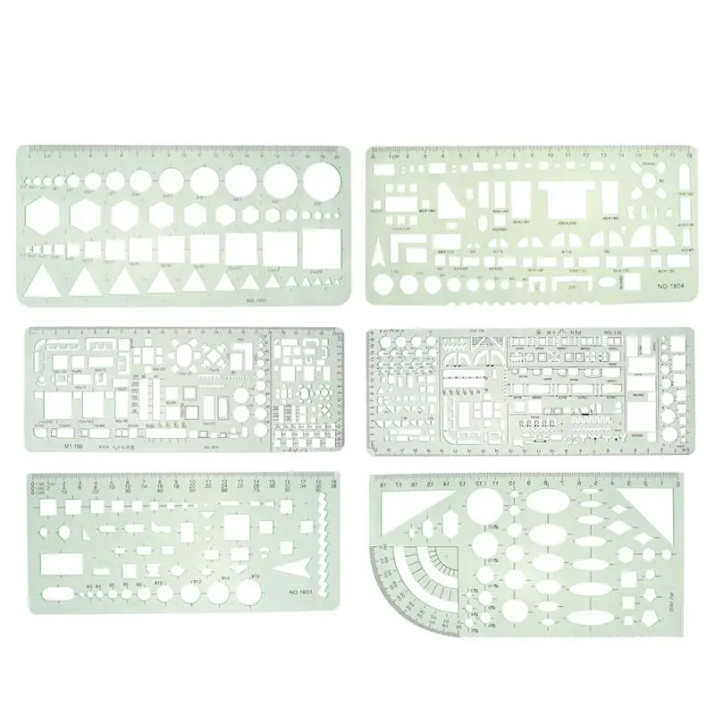 

6Pcs rulers Green Plastic Circles Geometric Template Ruler Stencil Measuring Tool Stationery Students Drawing Curve Ruler