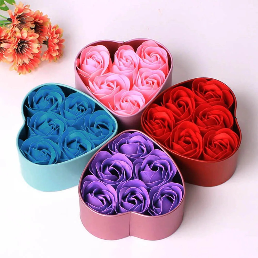 Beauty Heart Soap Rose Flower Gift Box Bath Body Petal Wedding Party Decoration