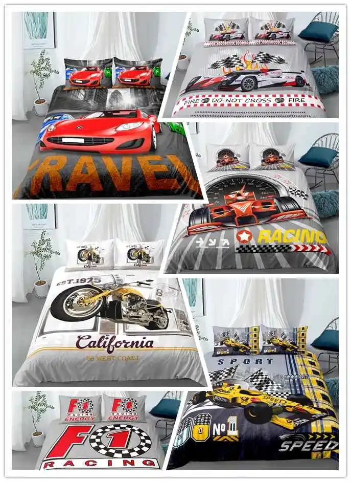 3D Racing Car Printing Bedding Set For Boy Room Duvet Cover Set 