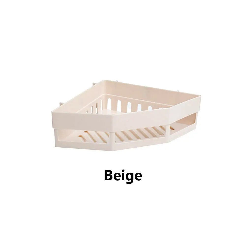 Beige Полка для ванной комнаты клейкая стойка для хранения угловой держатель гель для душа шампунь Органайзер корзина кухонные аксессуары для домашнего декора - Цвет: Beige