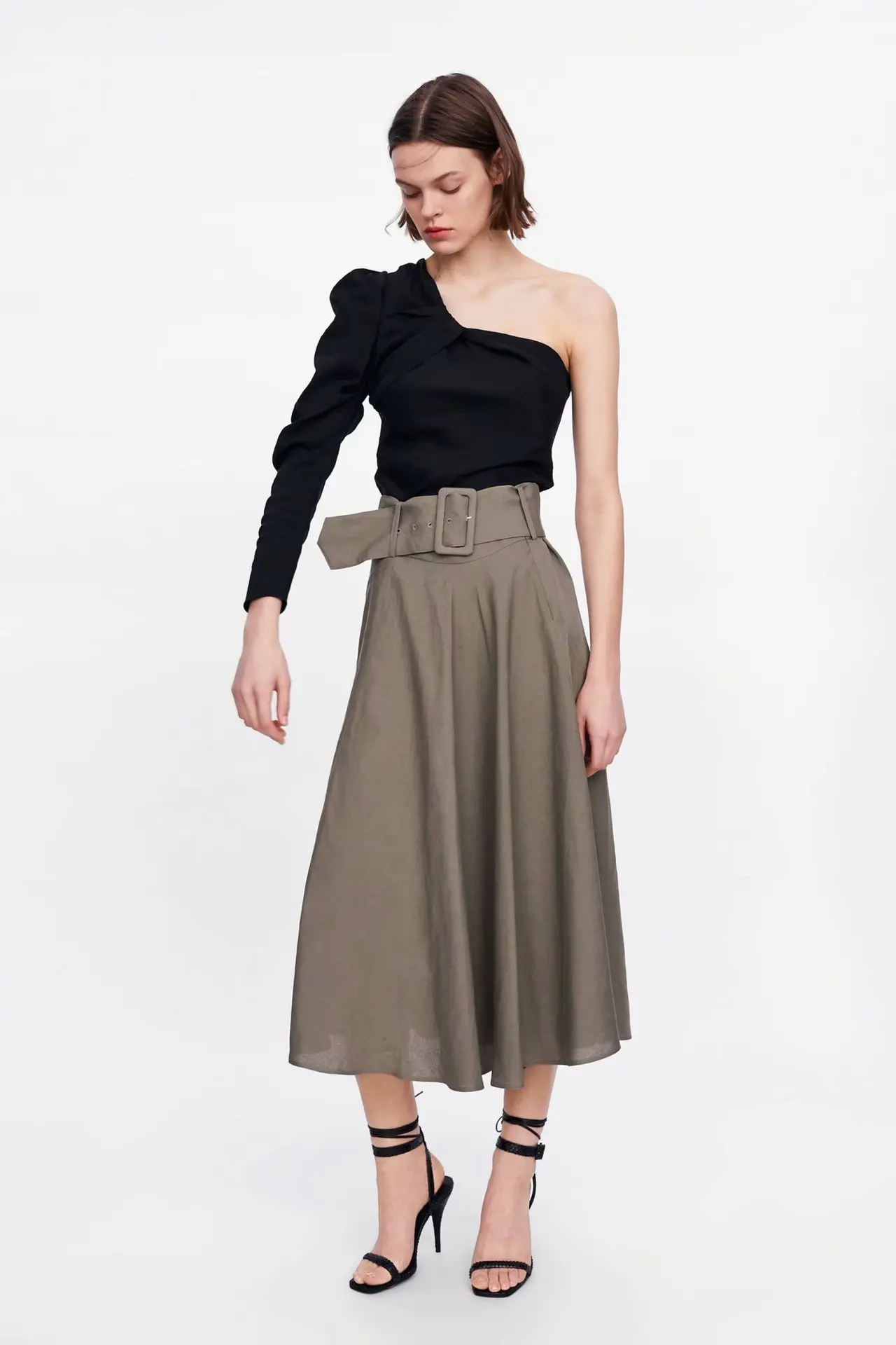 

Western Style 2019 Autumn New Style High-waisted Trumpet Midi-skirt Skirt Casual Skirt Solid Color Lace-up Skirt