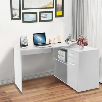 

Computer desk 180°rotation angle Computer desk L-shaped desk Computer desk and storage shelf drawer combination мебель для дома