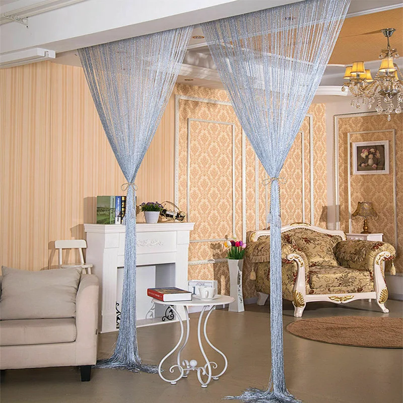 1x2m New Shiny Tassel Silver Line String Curtain Valance Living Room Divider Wedding DIY Home Decor