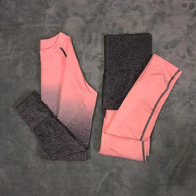 Женский комплект для йоги, одежда для спортзала, бесшовный комплект из 2 предметов, спортивный костюм для тренировок, Женский Топ с длинным рукавом для фитнеса и леггинсы, комплект для йоги - Цвет: peach pink