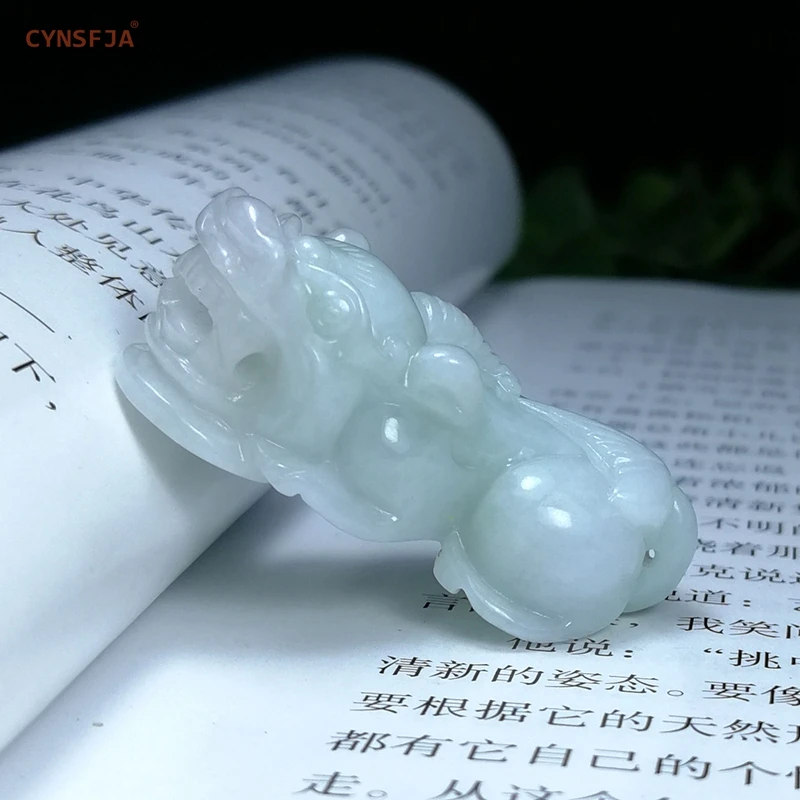 

CYNSFJA Real Rare Certified Natural A Burmese Emerald Jadeite Lucky Amulets Pixiu Myanmar Jade Pendant Hand -Carved High Quality