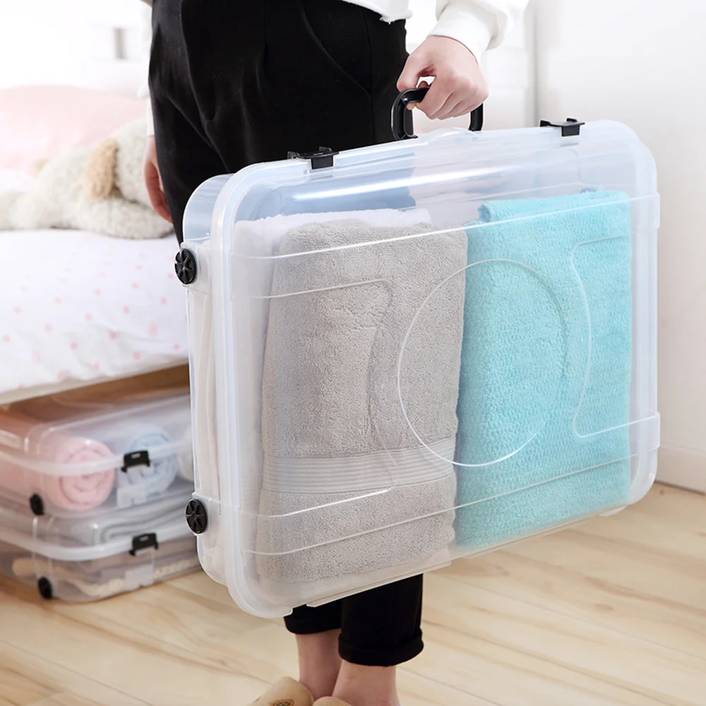 4 шт. прозрачная коробка для хранения на дно кровати портативная коробка для хранения одежды большая покрытая пластиковая коробка для хранения шкива шкафа XI32922