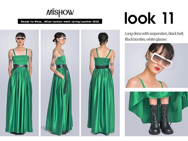 MISHOW Milan Fashion Week весна/лето женское платье на бретельках элегантное зеленое винтажное платье без рукавов дамское Vestido Look-11