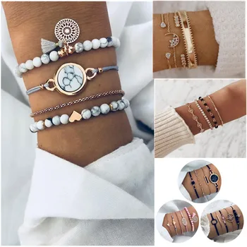 

2019 Tassel Multi-layer Bracelet Female Geometric Crystal Starry Shell Marble Bohemia Ladies Bracelet Fashion Party Jewelry
