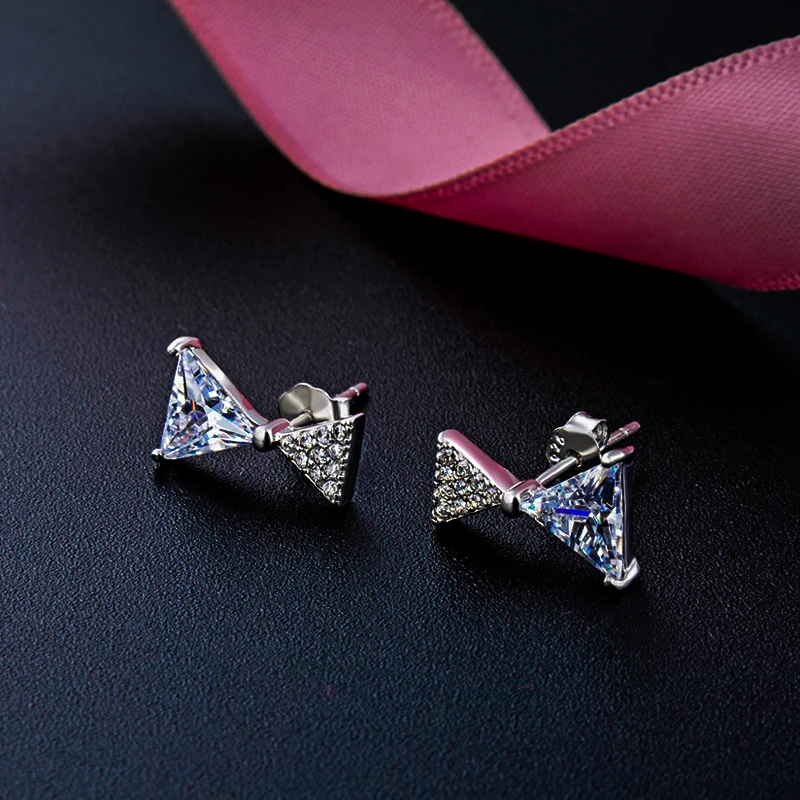 

Cute Female Small Bowknot Stud Earrings 100% Real Solid 925 Sterling Silver Earrings For Women Boho Love Wedding Earrings