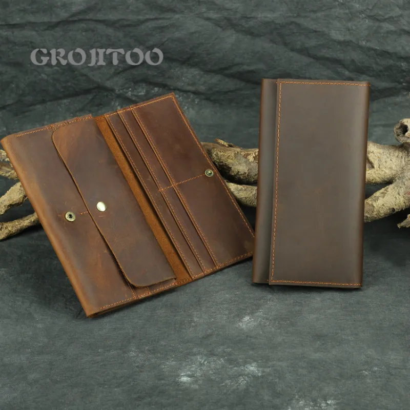 

GROJITOO Handmade leather long wallet crazy horse leather man's wallet multifunctional mobile phone bag