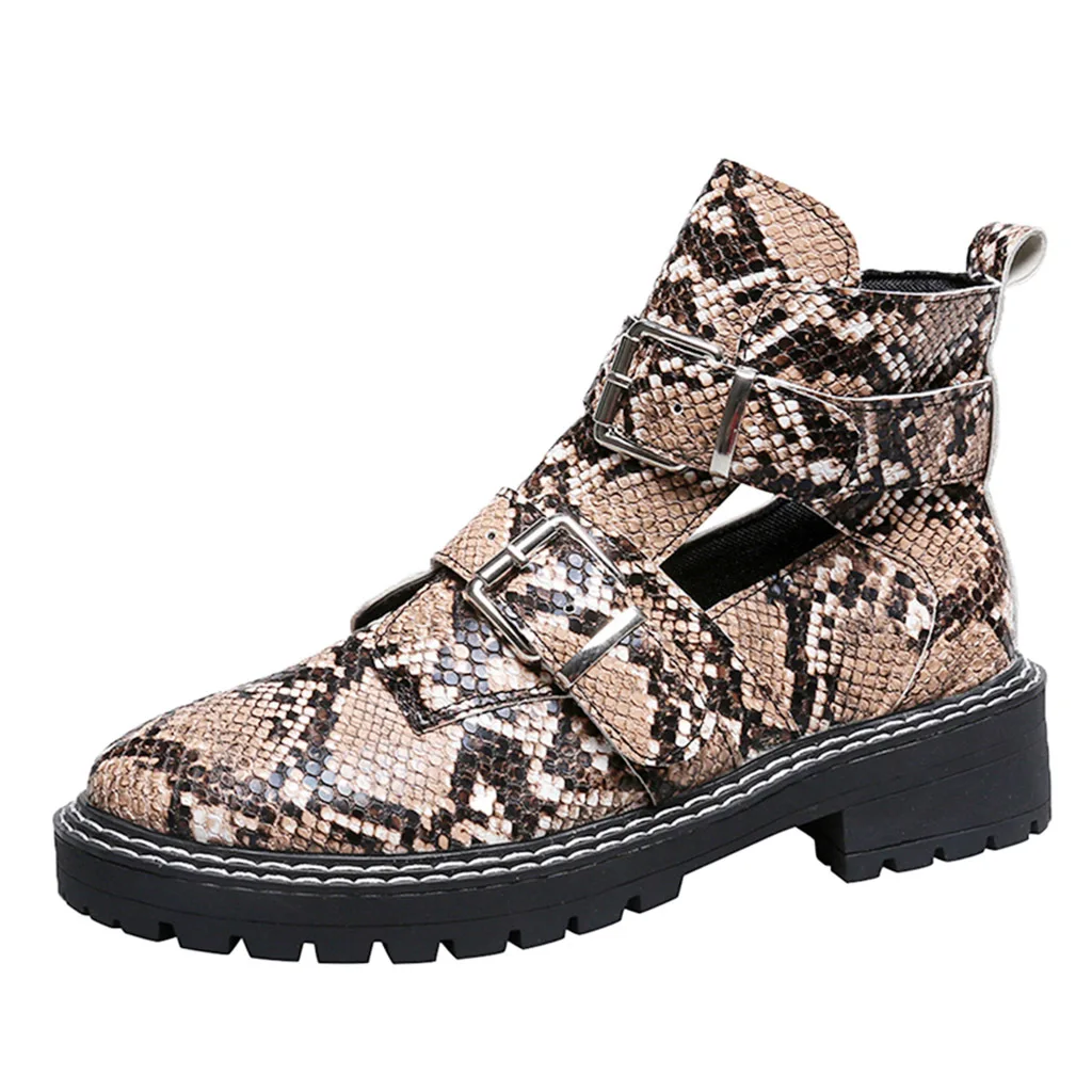 Size35-43 ботильоны с круглым носком на квадратном каблуке женская пикантная повседневная обувь, Пряжка Леопард женские модные Нескользящие ботинки на низком каблуке