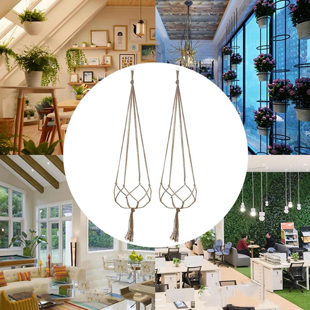 90cm 2pcs Indoor Outdoor Flower Pot Holder Knitted Rope Woven Balcony Plant Hanger Hanging Basket Garden Handmade Patio Countyard - Цвет: 90cm