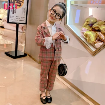 

LZH 2020 New Autumn England Style Children's Clothing Fashion Lattice Suit For Teens Girls Long Sleeve Youth Kid Set 4-12 Year