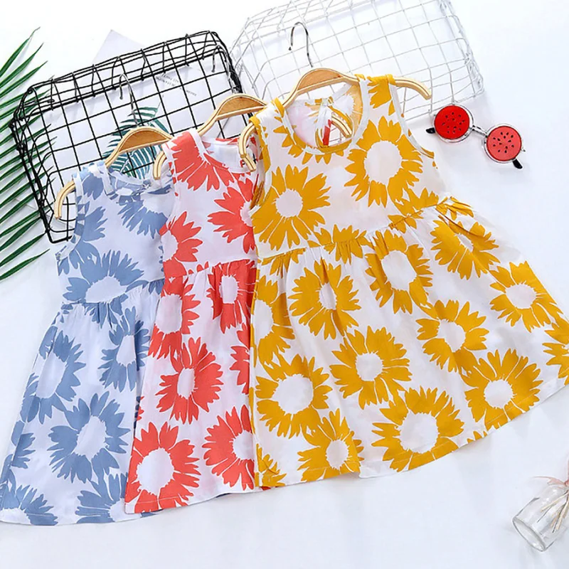Cute print Sleeveless Summer Dresses for Girls  Princess Roupa Infanil