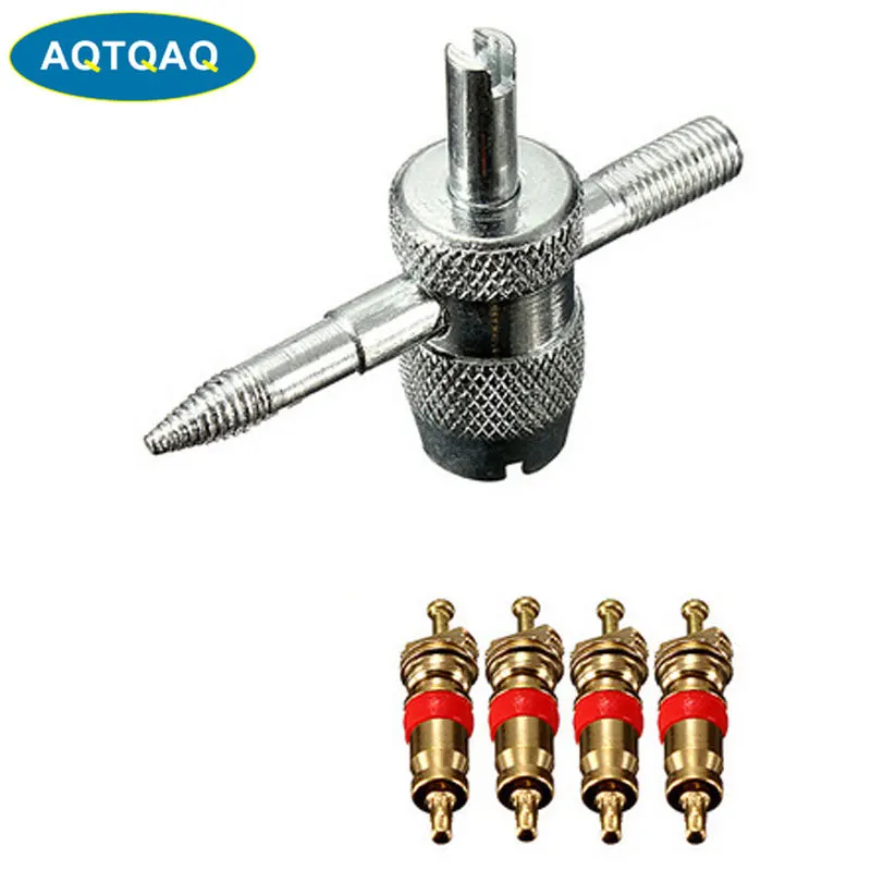 4-Pack Brass Tire Valve Caps With Core Removal Tool - Leak Cover For Car, Bike, Tube