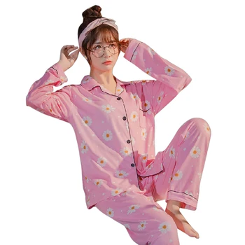 

2020 Women Long-sleeved Autumn Home Wear Pullover Top 2 pcs Nightwear Suit Ladies Pajamas Women's Autumn Sleepwear New