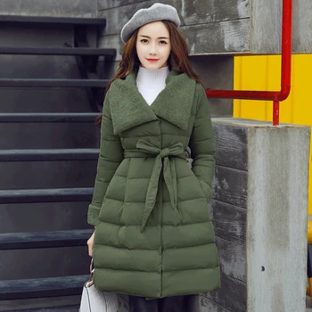 

Superior Winter New quality Coat Women Long Parkas Solid Padded Jackets Elegant Wadded Thicken Warm Female Cotton Overcoat 1032