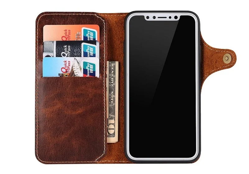 Чехол-книжка Solque из натуральной кожи для iPhone X XS Max XR, Роскошный Ретро винтажный держатель для карт, кошелек, чехол-книжка