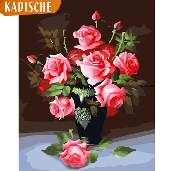 

KADISCHE Painting By Numbers Scenery DIY Oil Coloring By Numbers Rose Canvas Paint Art Pictures Home Decor