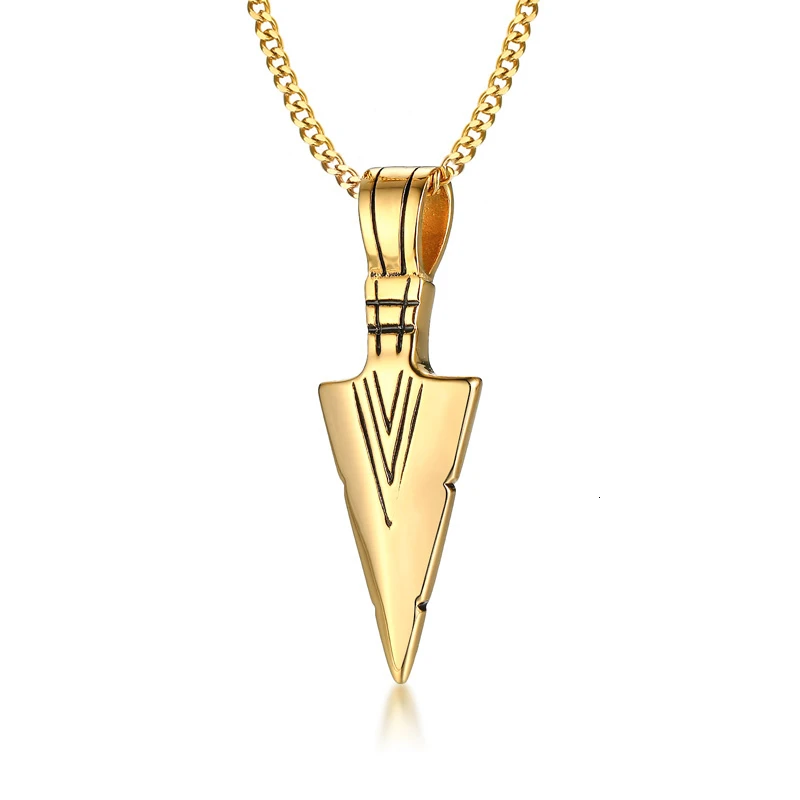 gold necklace Панк Мужская стрела ожерелье кунай PRIMAL кулон в виде наконечника копья черный тон Племенной серфинга Шарм ювелирные изделия из нержавеющей стали - Окраска металла: gold necklace