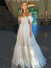  LORIE Boho Wedding Dresses Off the Shoulder Polka Dot Ruffled Long Wedding Gown Backless Beach Bridal Dress abito da sposa 