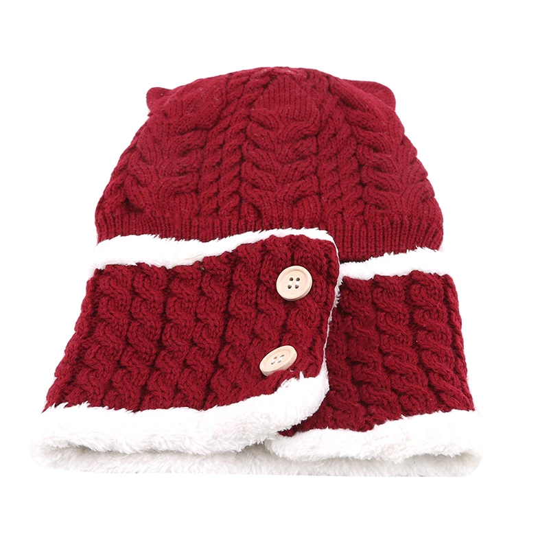 wine red Детская одежда; аксессуары для одежды; однотонные шапки; милые шапки Skullies; сезон осень-зима; шерстяная шапка; шарф; комплект - Цвет: wine red