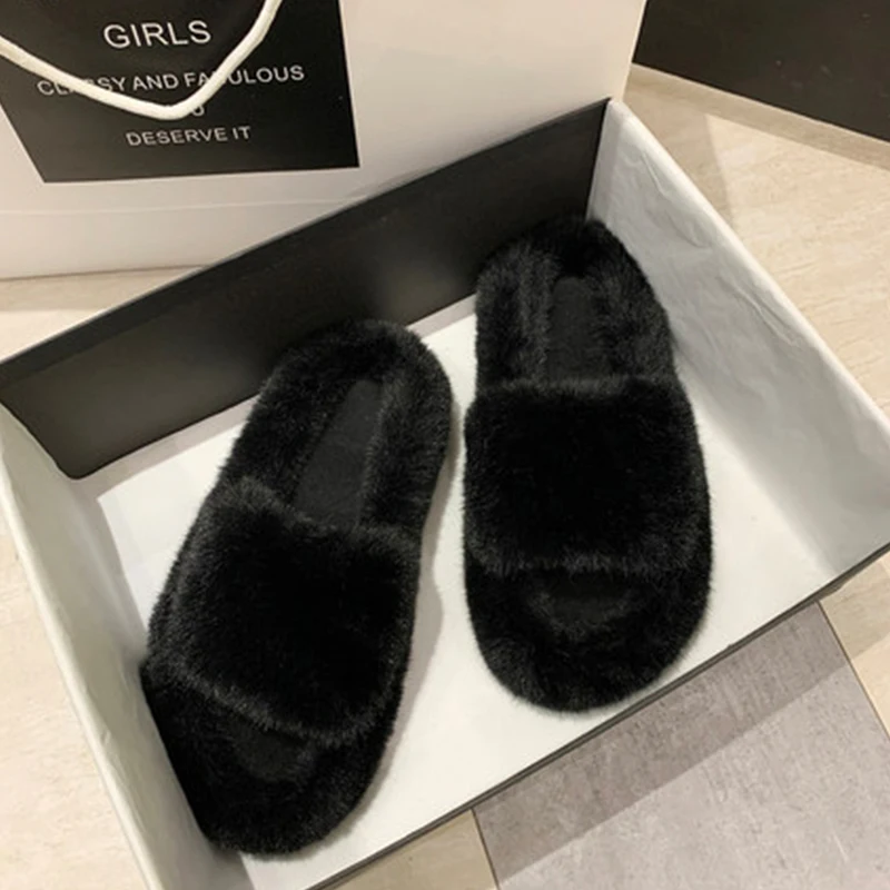 

Faux Fur Slippers for Women Gorgeous Rhinestone Butterfly Decor Fur Sandals Winter Cozy Slides Flip Flops Flats Custom Shoes