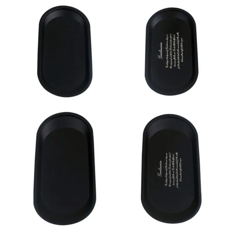 Oval Metal Jewelry Tray Desktop Organizer Decoration Kitchen Food Storage Plates Black Stainless Steel Small Ornaments Organizer 3
