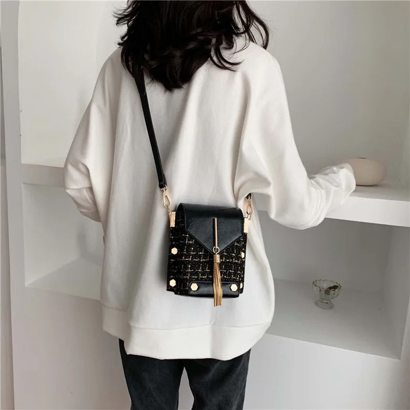 

Tassels Bag Women's 2019 Autumn And Winter New Style Korean-style Woolen Shoulder Phone Bag Fashion Hong Kong Style Square Sling