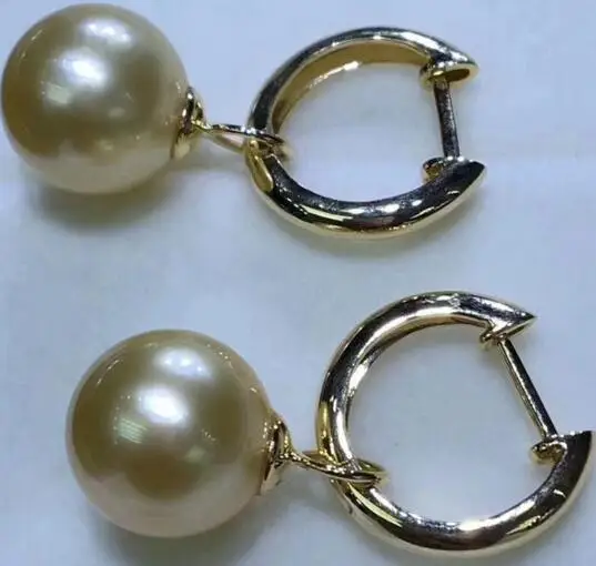 Элегантные 10-11 мм Южное море круглые серьги с золотым жемчугом 18k