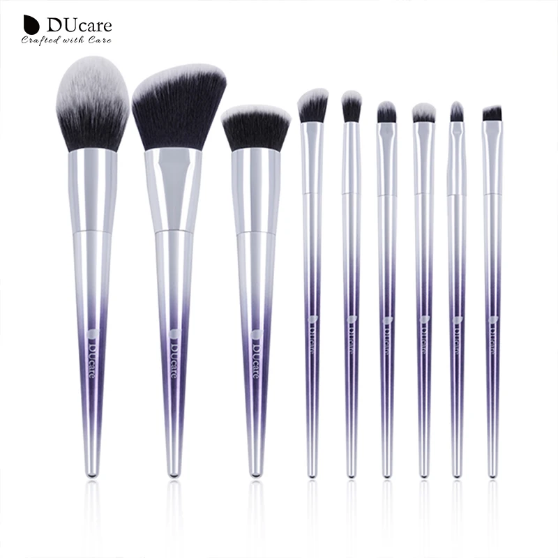 Only Brushes DUcare 9 шт. набор кистей для макияжа, пудра, тени для век, тональный крем, кисть для бровей, косметические кисти для макияжа - Handle Color: Only Brushes