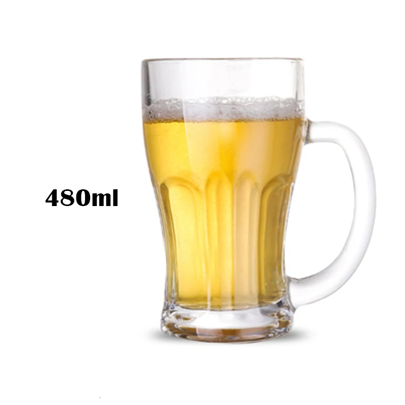 CAKEHOUD Household Glass Beer Mug With Handle Thickened Transparent Crystal Tea Cup Drink Cup Bar Party Supplies Cocktail Glass - Цвет: 1