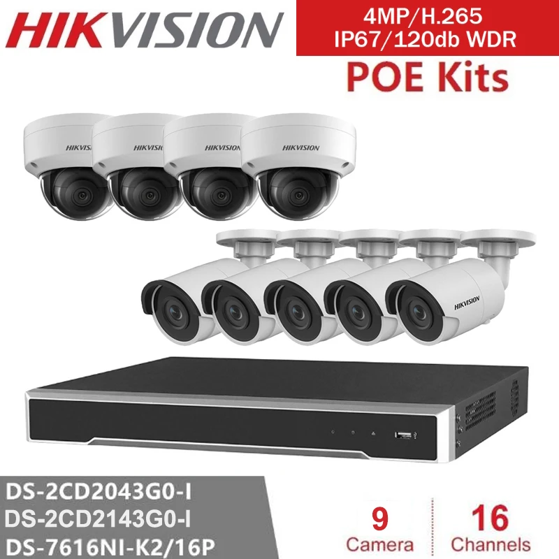 16 каналов Hikvision POE NVR видеонаблюдение с 9 шт. 4MP ip-камера Netwerk безопасность ночное видение CCTV системы безопасности наборы