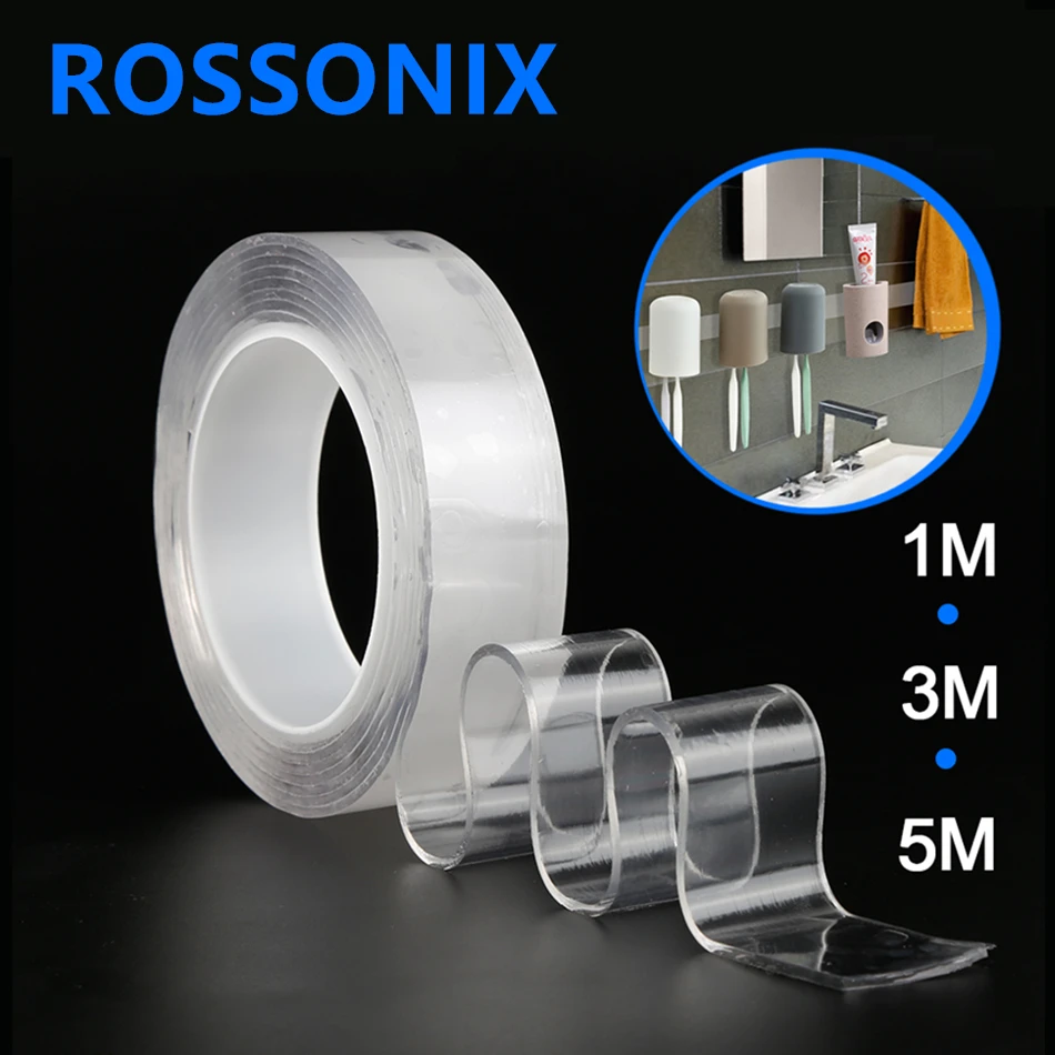 

Rossonix 1M 3M 5M Nano Magic Tape Reusable Traceless Double Sided Tape Nano Tape Washable Adhesive Super Fix Removable Sticker