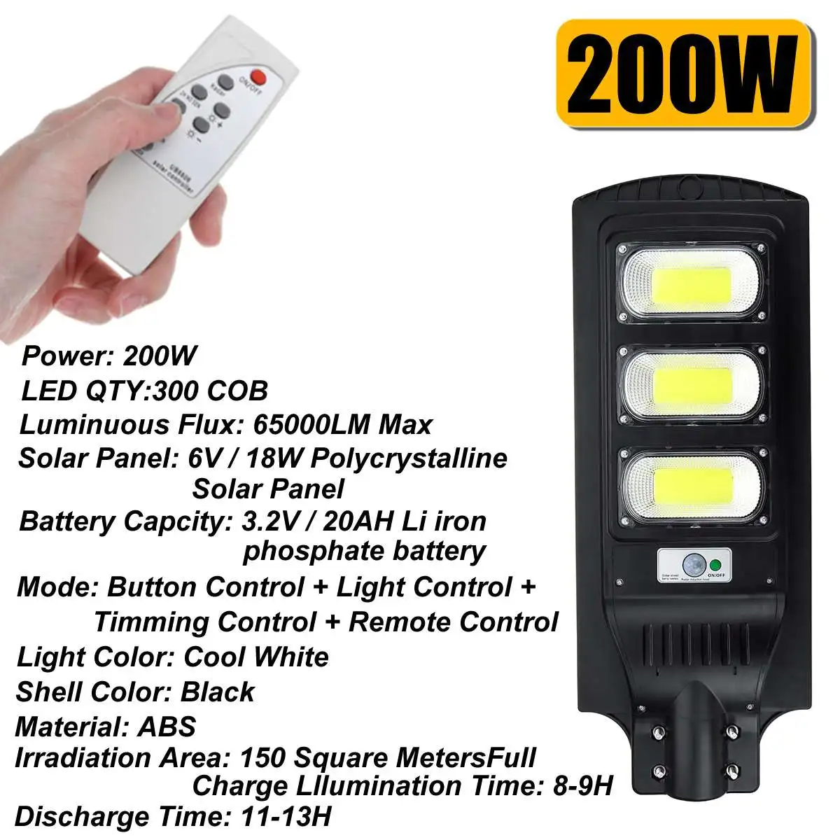 200W 300COB 200/150/100W солнечный уличный светильник движения PIR Сенсор светодиодный открытый сад настенный светильник с пультом дистанционного управления для виллы и шланг для полива огорода, двора - Испускаемый цвет: 200W 300COB