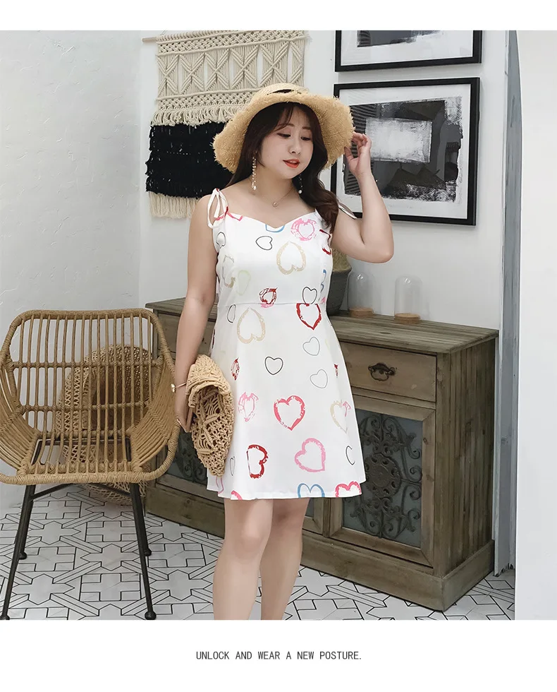 [Shi ben Rocco] Summer New Products Plus-sized Large Size Dress Large GIRL'S Peach Heart Strapped Dress on Behalf of A198