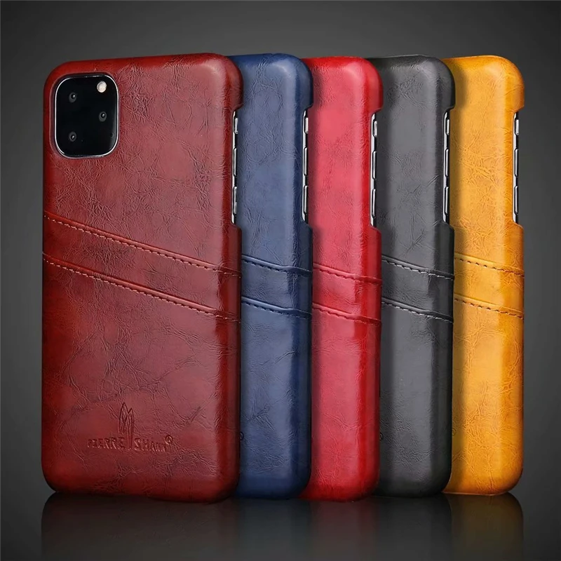 

Double Card Holder Design Phone Case for Apple IPhone 11 Pro Max Luxury Oil Wax Leather Cover Fashion Business Style Vintage