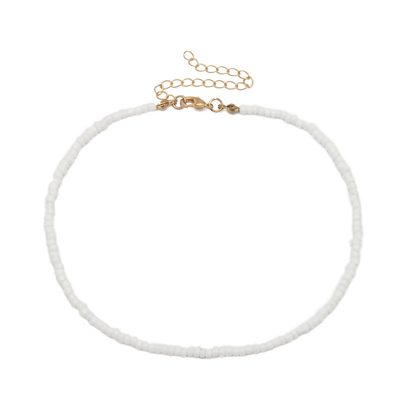 WHITE 10pcs/set Women Bohemian Handmade Rainbow Beads Choker Necklace Candy Color Bead Satellite Necklace Jewelry Dropshipping - Окраска металла: WHITE