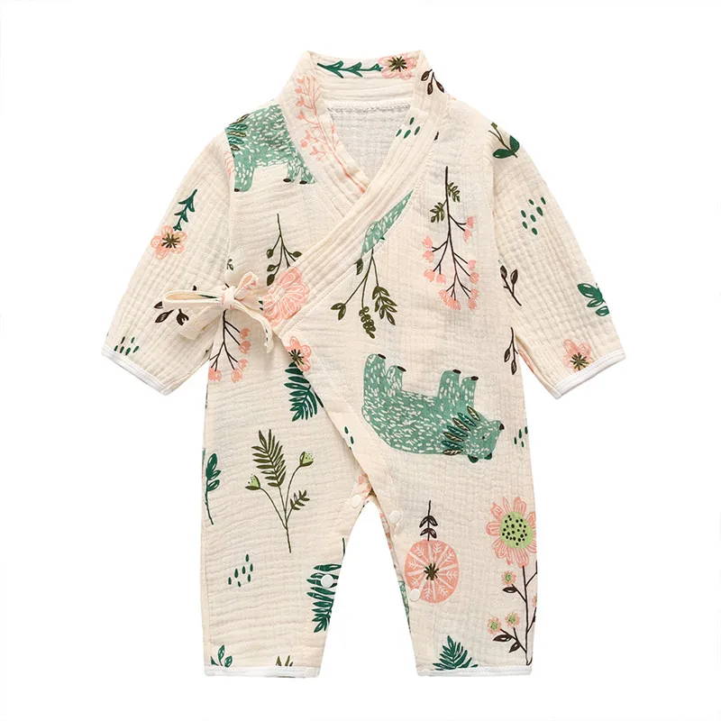 COSPOT Newborn Yarn Robe Kimono Jumpsuit Infantil Cartoon 100% Muslin Cotton Rompers Baby Boy Girl Clothes Sleepwear 2022 New 26 cheap baby bodysuits	