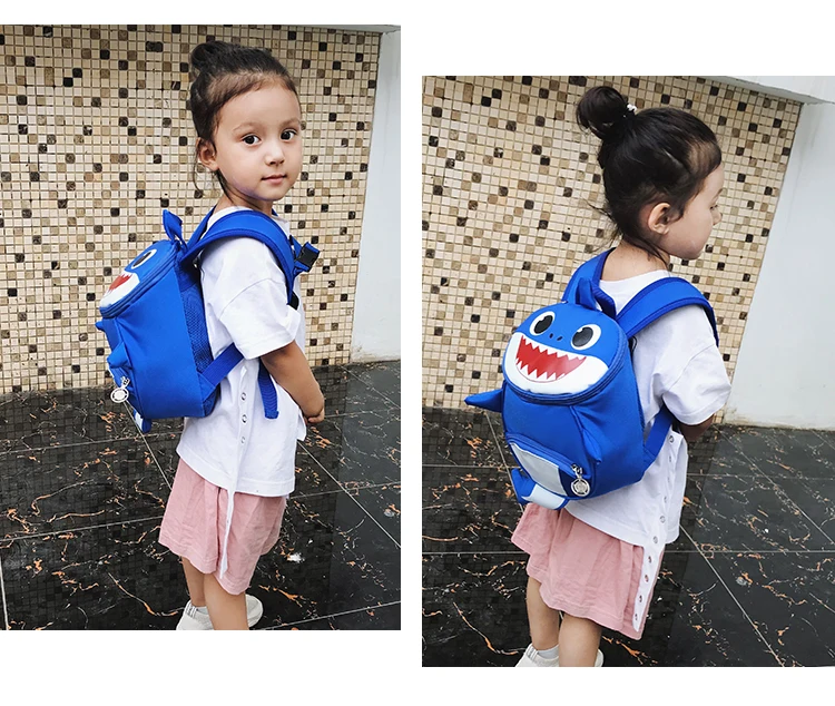 Backpack New Cartoon Shark Baby Anti-lost Children Bag Cute Nylon Shoulder Bag Primary School Kindergarten Bag Bookbag