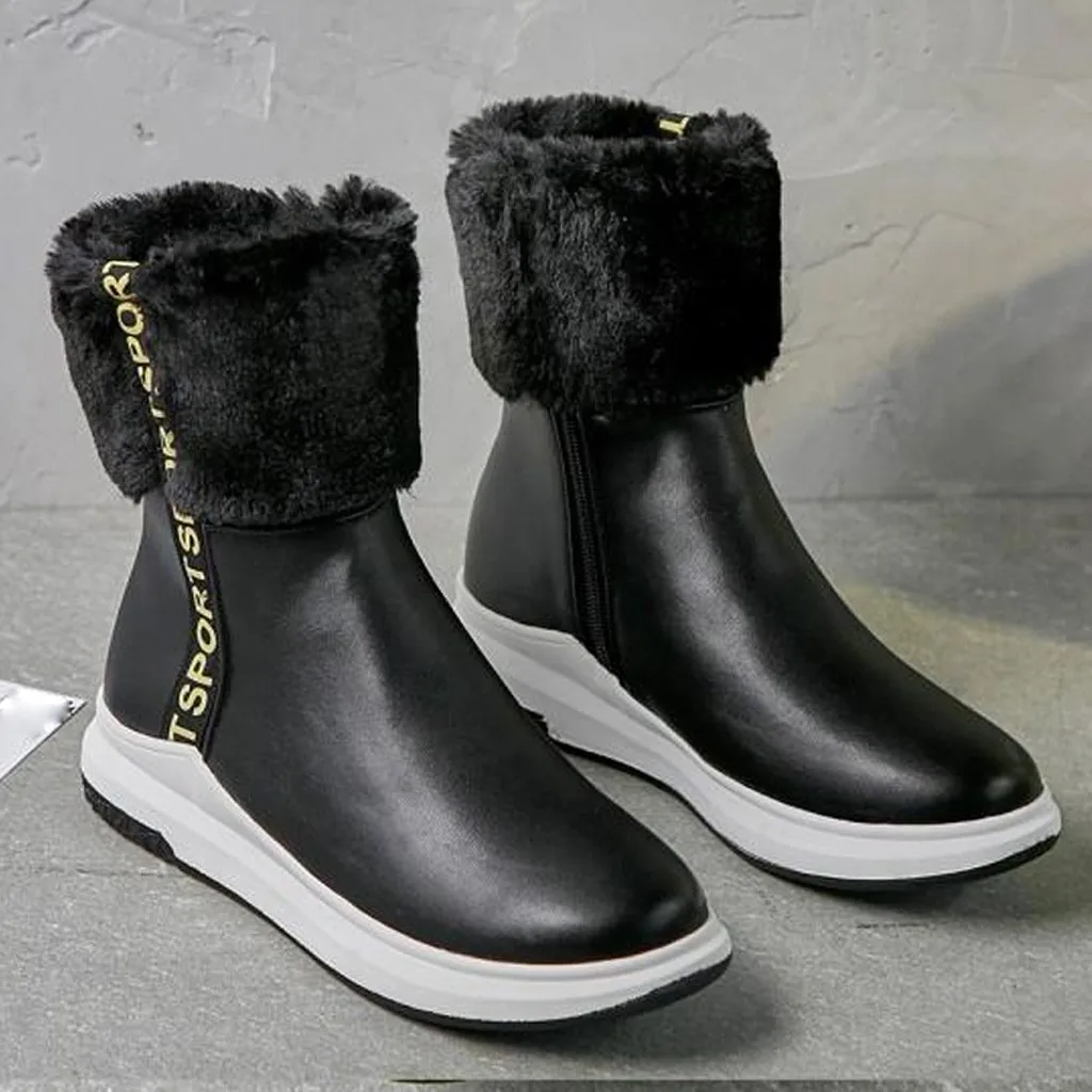 Зимние сапоги на танкетке; женская зимняя теплая обувь на платформе; бархатные Нескользящие ботинки; женская обувь на молнии; большие размеры