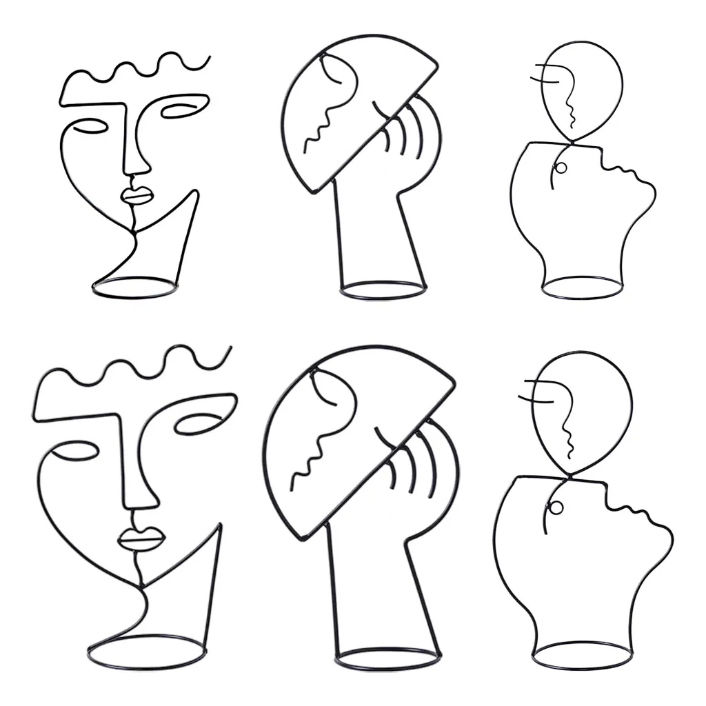 Metal Face Outline Sculpture Decoration Statue Desktop Hat Holder Stand | Дом и сад