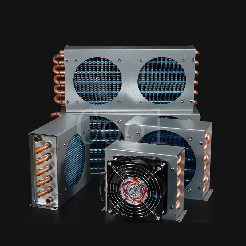Refrigerator condenser radiator with fan small air-cooled cooling universal copper tube fin-type freezer radiator 120*120 fan air conditioning condenser