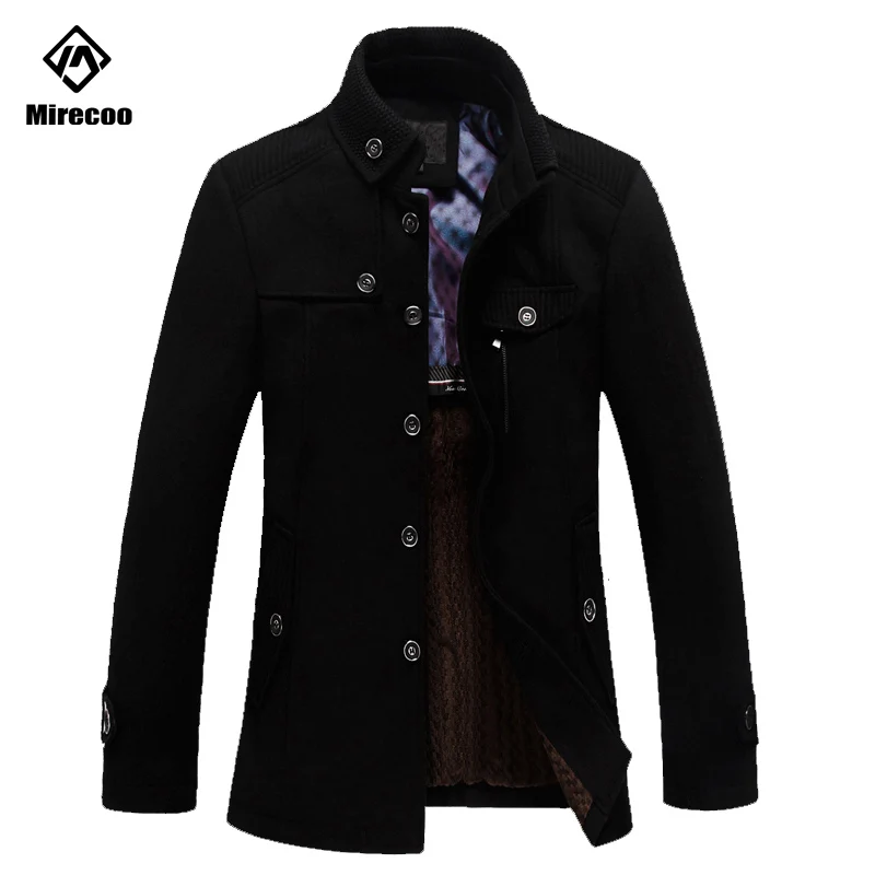 

Mirecoo Winter Coat Men Advanced Fleece Jaket Men Solid Wool Coat High Quality Stand Collar Business Casual Overcoat 2019 Winter