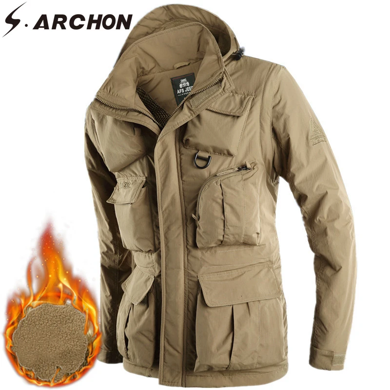 S.ARCHON Military Tactical Jackets Men Multi-Pocket Tooling Hoody Detachable Long Sleeve Men's Casual Army Coat Quick Dry Jacket |