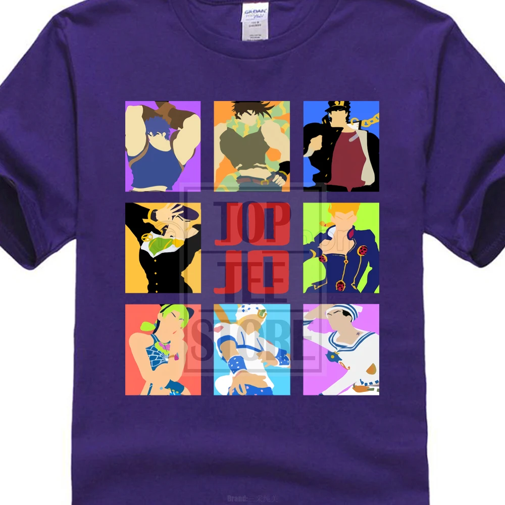 Фиолетовый Новые популярные Jojo Необычные Приключения героев Мужская черная футболка Размеры S 4Xl 016417 - Цвет: Фиолетовый