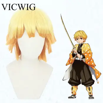

VICWIG Anime Cosplay Wig Golden yellow Gradient Synthetic Short Wig with Bangs