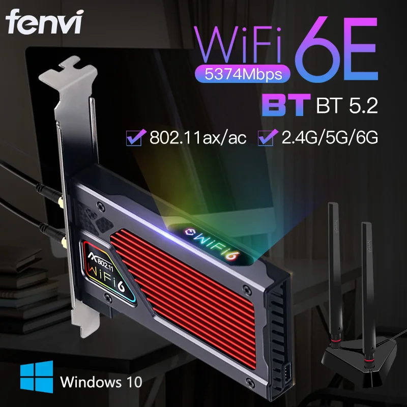 Беспроводная Wlan-карта Fenvi FV-AXE3000 Wi-Fi 6E AX210 Bluetooth 5.2 5374M 2 4G/5G/6G 802.11AX/AC WiFi6 AX200NGW PCIe