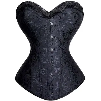 

Waist Trainer Underbust Gothic Steampunk Costume Waist Cincher Claret Black Jacquard Top Bustier Corsets For Women Plus Size 6XL