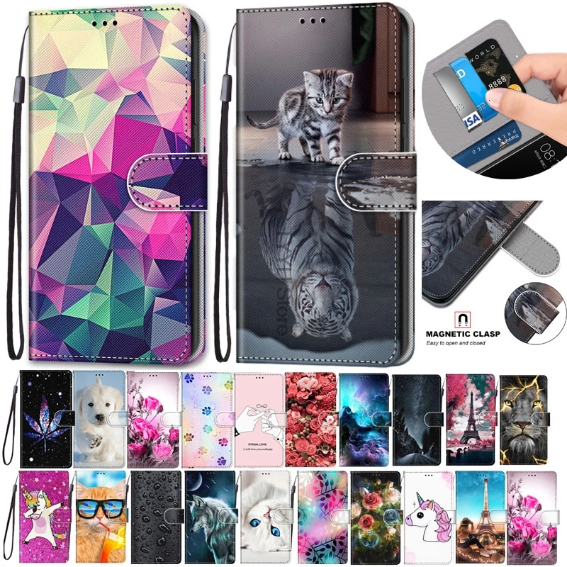 Leather Flip Case On For Huawei Honor 20 Pro YAL-L41 3D Wallet Card Holder Stand Book Cover Honor20 Lion Tiger Painted Coque | Мобильные